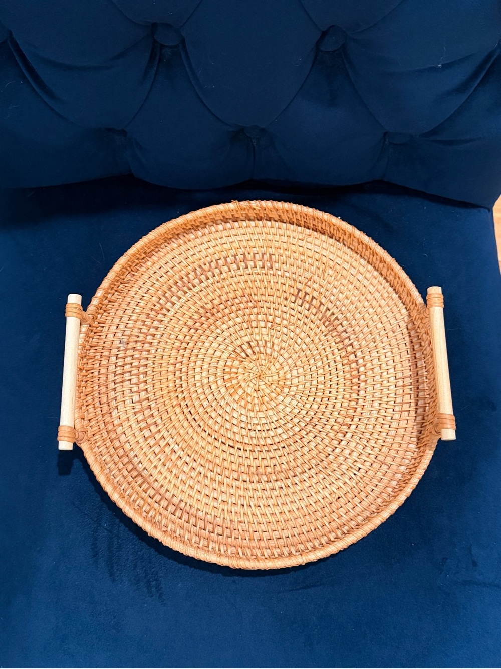 Natural Woven Rattan Serving Tray with Handles - Natural